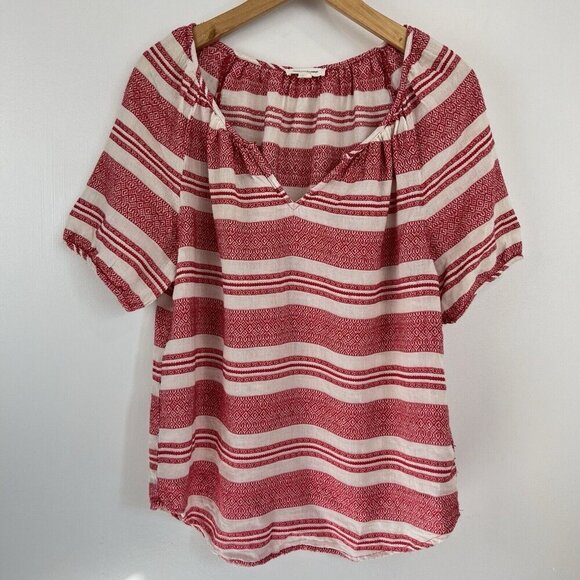 Beach Lunch Lounge Women's Medium Cotton Striped Short Sleeve Top Boho Coastal - Picture 1 of 10